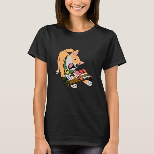 T-shirt Kinako mangeant des sushis (Devant)