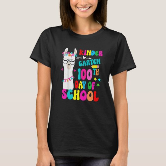 T-shirt Kindergarten 100 Days Smarter No Prob Llama Teache (Devant)