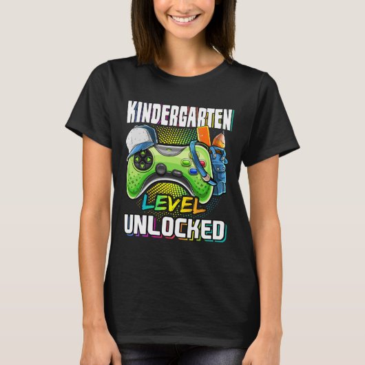 T-shirt Kindergarten Level Unlocked Video Game Ck To Schoo (Devant)