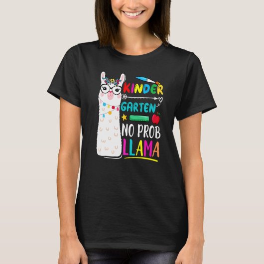 T-shirt Kindergarten No Prob Llama Teacher 100 Days Of Sch (Devant)