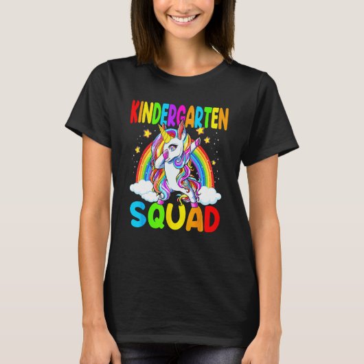 T-shirt Kindergarten Squad Dabbing Unicorn Back To School  (Devant)