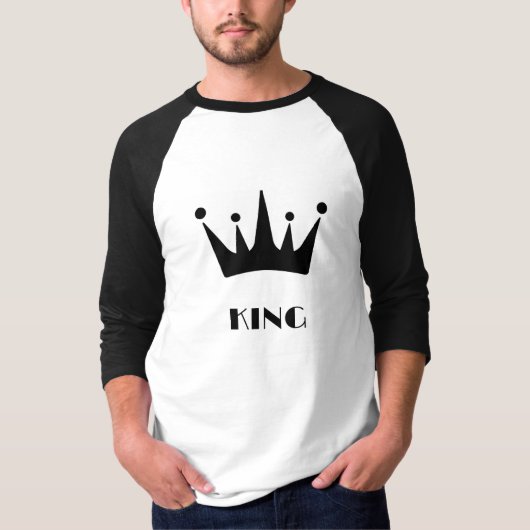 T-shirt King Custom Text Crown Image Basic 3/4 Sleev Ragla (Devant)