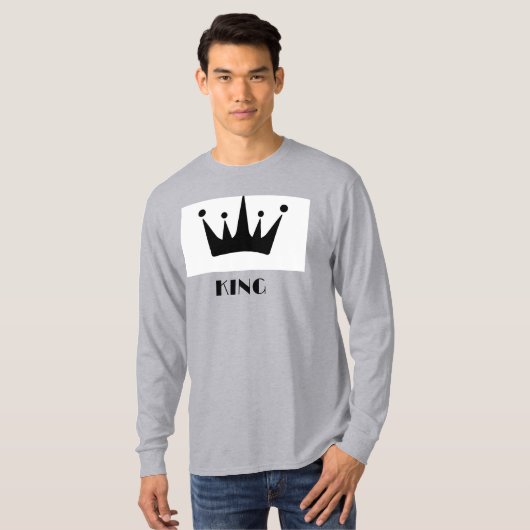 T-shirt King Custom Text Crown Image Gris Long Sleeve (Devant entier)