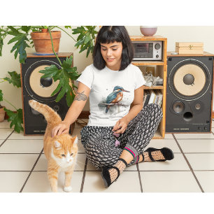 T-shirt Kingfisher assis sur une branche d'aquarelle