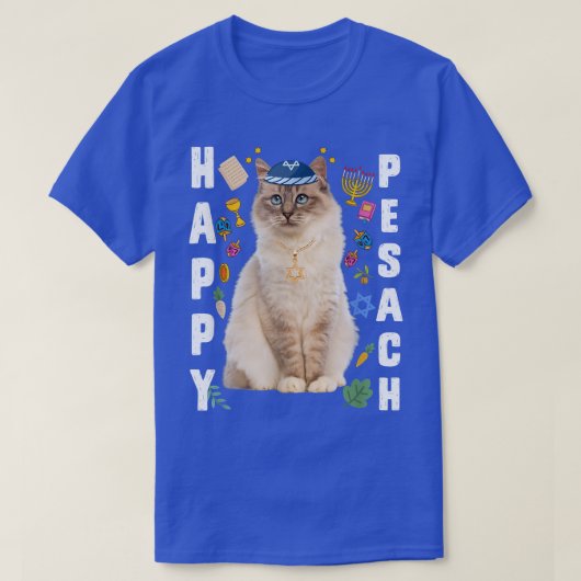 T-shirt Kippah de chat juif Happy Pesach Matzah Passover H (Design devant)