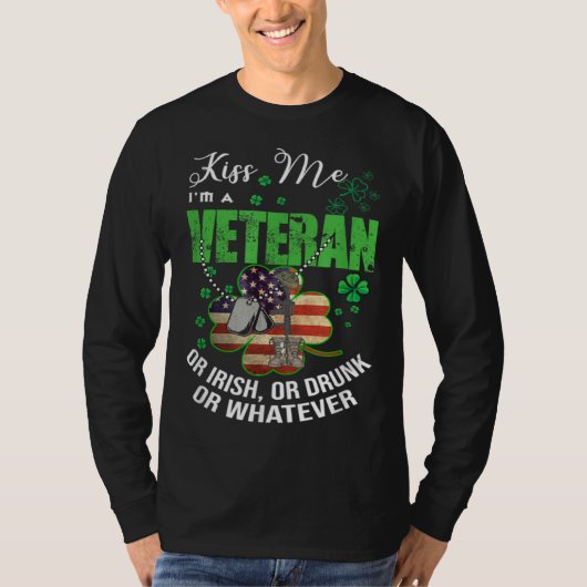 T-shirt Kiss Me I m A Veteran Irish American Shamrock Flag (Devant)