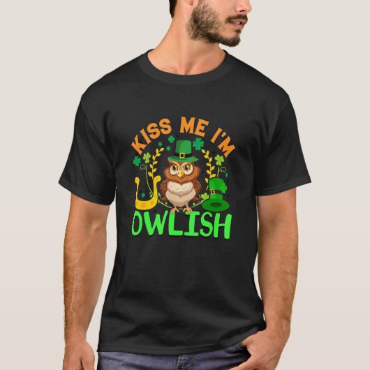 T-shirt Kiss Me I m Owlish Owl Shamrock St Patrick's Day (Devant)