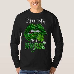 T-shirt Kiss Me I M'A Nurse Leopard Lips Shamrock St Patri