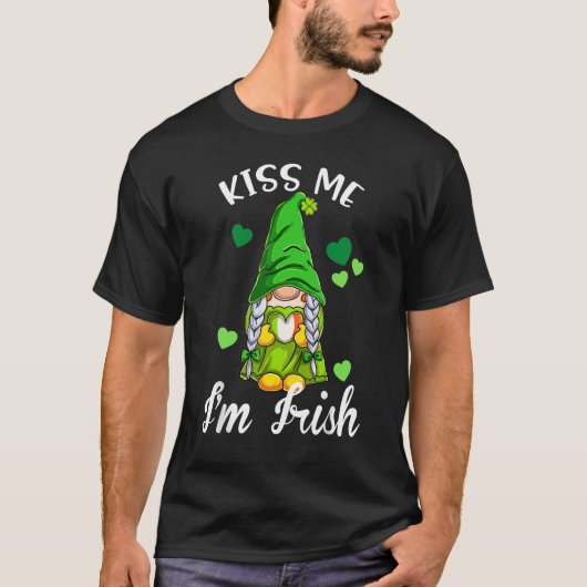 T-shirt Kiss Me I'm Irish. Gnome Shamrock Clover Saint Pat (Devant)