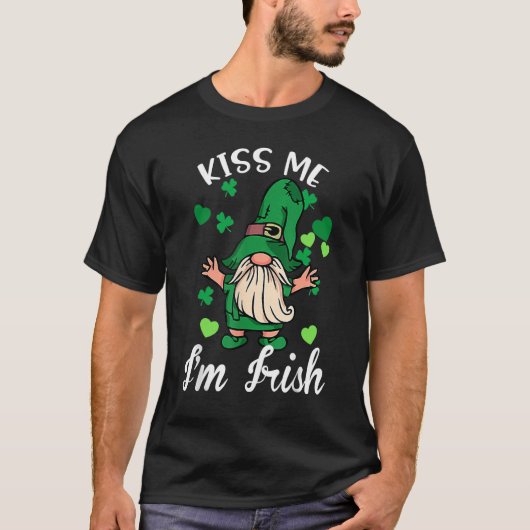 T-shirt Kiss Me I'm Irish. Gnome Shamrock Clover Saint Pat (Devant)