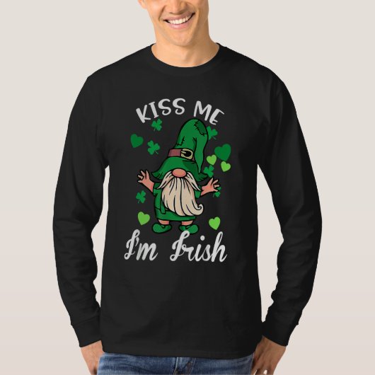 T-shirt Kiss Me I'm Irish. Gnome Shamrock Clover Saint Pat (Devant)