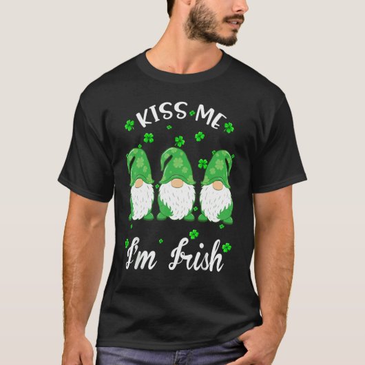T-shirt Kiss Me I'm Irish. Gnome Shamrock Clover Saint Pat (Devant)