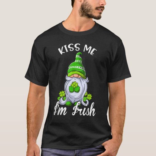 T-shirt Kiss Me I'm Irish. Gnome Shamrock Clover Saint Pat (Devant)