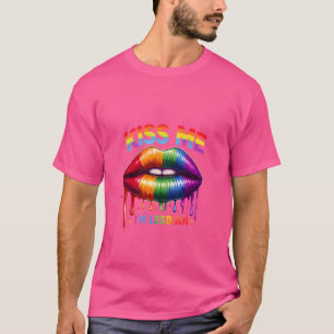 T-shirt Kiss Me Je suis Lesbian Lips Rainbow Funny Vintage