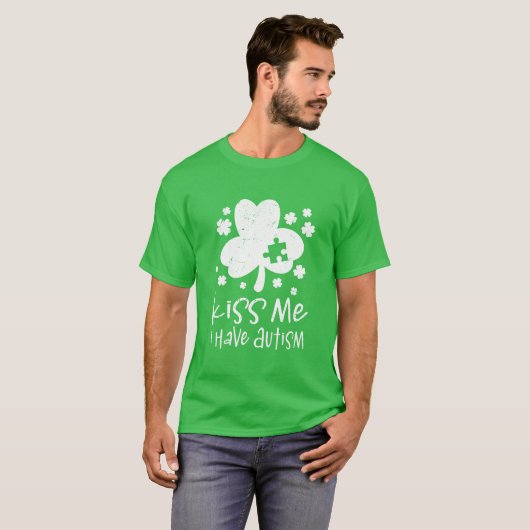 T-shirt Kiss Me Sensibilisation sur l'autisme Shamrock St  (Devant entier)