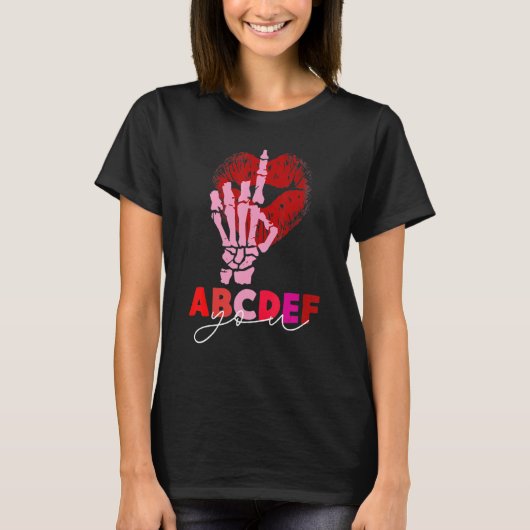 T-shirt Kissy Lips Skeleton Main ABCDEF-You Funny Valentin (Devant)