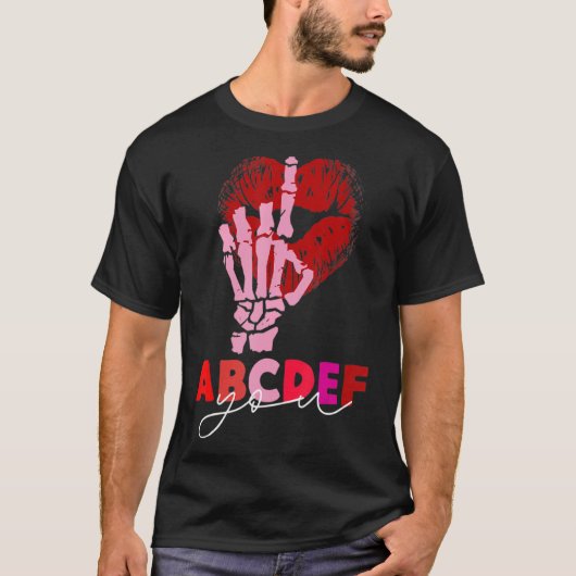 T-shirt Kissy Lips Skeleton Main ABCDEF-You Funny Valentin (Devant)