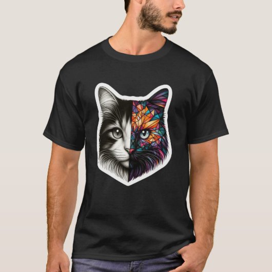 T-shirt Kit chaton abstrait géométrie polygonale Ca (Devant)