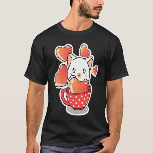 T-shirt Kit de chat Thé Saint Valentin Coeur Lui ballon po (Devant)