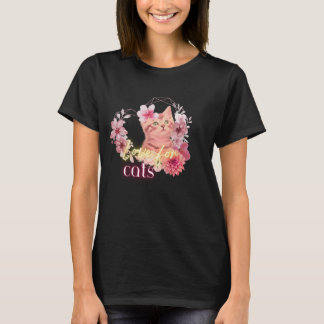 T-shirt Kit floral pour les amoureux des chats – Cadeau mi