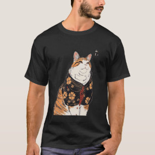 T-shirt Kit Japonais D'art Floral Vintage Chat Mignon