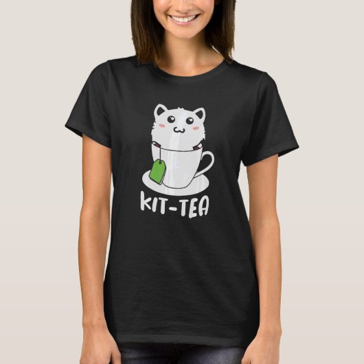 T-shirt Kit rétro Tea Kitten Cat Tea Drinker Tea Pun (Devant)