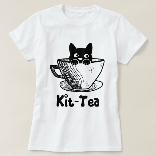 T-shirt Kit Tea Funny Kitty Chat Lover Pun mou Black Cat i (Design devant)