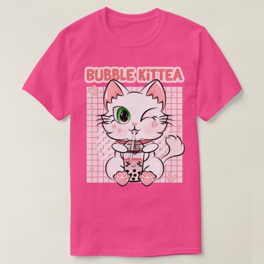 T-shirt Kit Tea Kawaii Kittea Buble Thé fraise Cat (Design devant)