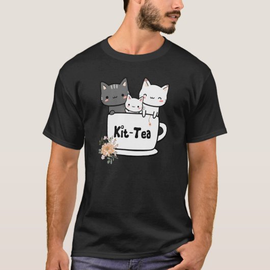 T-shirt Kit Tea Kitty Chat Famille Chats en Tea Cup (Devant)