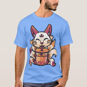 T-shirt Kitsune Anime Boba Thé à bulles japonais Mignon Fo