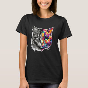 T-shirt Kitten Abstrait Demi Visage Géométrie Polygone Mig