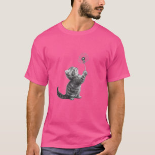 T-shirt Kitten avec Dandelion Cute Cat et Flower Art