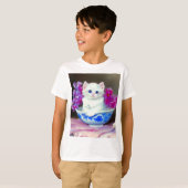 T-shirt Kitten blanc vintage aux fleurs roses (Devant entier)