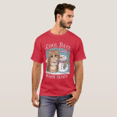 T-shirt Kitten Cat and Snowman Friends Share Coffee Winter (Devant entier)