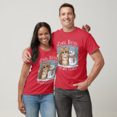 T-shirt Kitten Cat and Snowman Friends Share Coffee Winter (Unisexe)