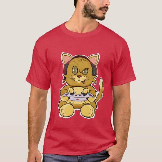 T-shirt Kitten Cat With Gaming Controller I Funny Gaming f (Devant)