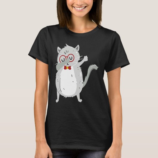T-shirt Kitten Dab I Grey Cat with Glasses I Dabbing Cats (Devant)