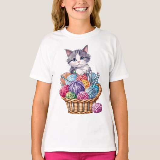 T-shirt Kitten Dans le panier de Tricot de laine (Devant)
