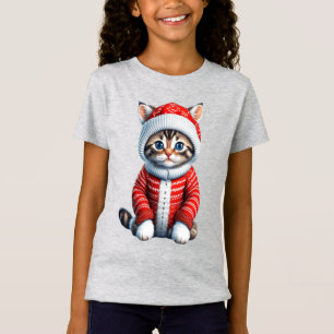 T-Shirt Kitten dans un pull de Noël rouge et blanc pour en