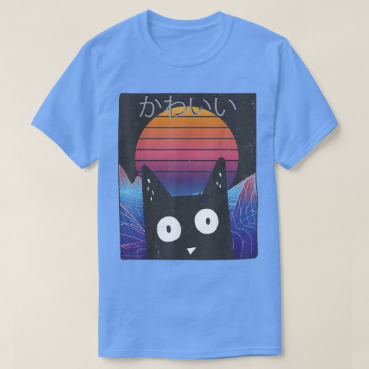 T-shirt Kitten Neko Synthwave Japon 80s Manga Harajuku Ota (Design devant)