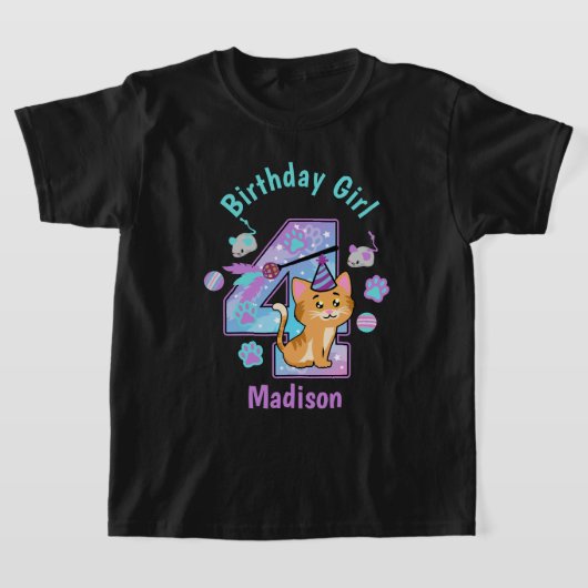 T-shirt Kitten Quatrième Anniversaire chemise Chat Anniver (Poser)