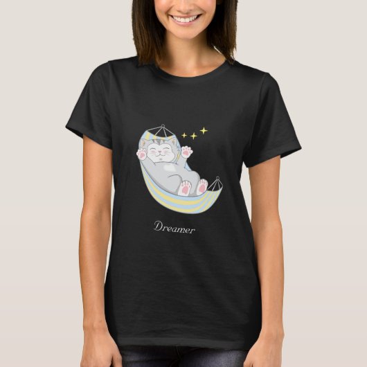 T-shirt Kitty Chat Rêveuse Mignonne dans Hamac (Devant)