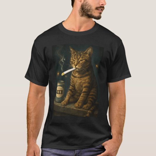T-shirt Kitty Cigarette Boit Chat Fumeur Mème Stupide (Devant)