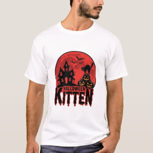 T-shirt Kitty Halloween Maison Hantée Chat Graphique_1
