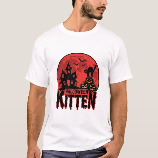 T-shirt Kitty Halloween Maison Hantée Chat Graphique_1 (Devant)