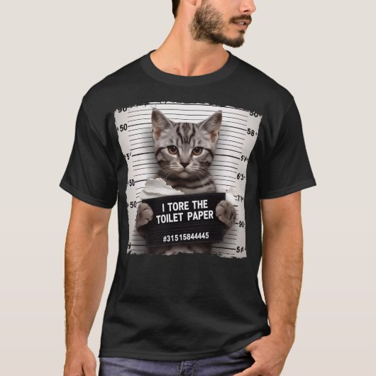T-shirt Kitty Prison Photo Bad Chat Mugshot Maman Papa Kit (Devant)