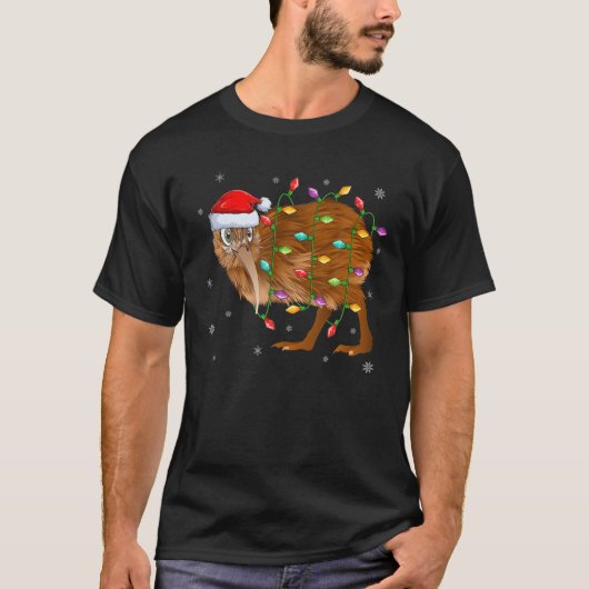 T-shirt Kiwi Bird Xmas Éclairage Santa Hat Kiwi Noël (Devant)