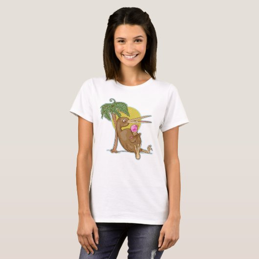 T-shirt Kiwi mangeant une crème glacée (Devant entier)