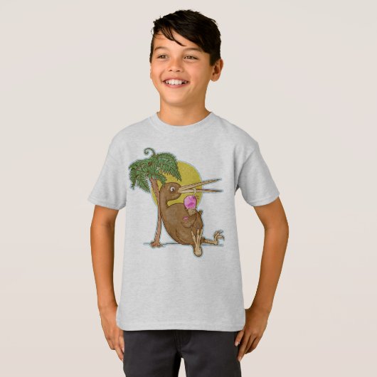 T-shirt Kiwi mangeant une crème glacée (Devant entier)