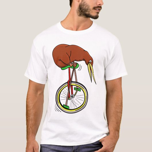 T-shirt Kiwi Monte Un Monocycle Pédalant Avec De Longs Pot (Devant)